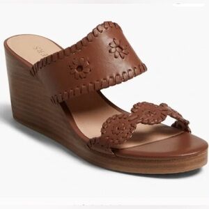 Jack Rogers Caroline Wedge Brown Leather Sandal Sz 8.5